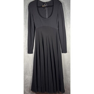 Donna Karan Vintage Black Label Black Maxi 100% Wool Bodysuit Dress Sheer Size 6